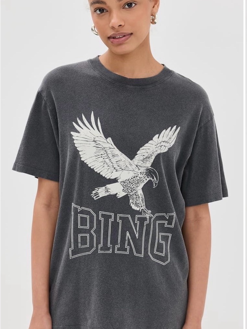 Anine Bing Lili Tee Retro Eagle with BING Print Washed Black